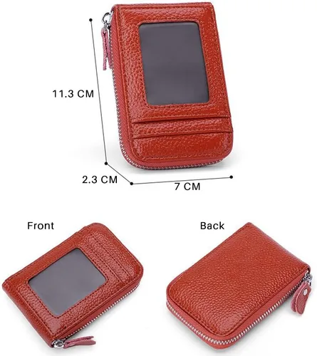 Miniatura 3 de ihreesy Portatarjetas de crédito, de piel vacuna, tarjetero protector para tarjetas de crédito, 9 ranuras para tarjetas, con cremallera