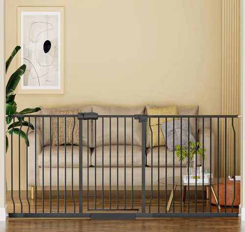 Miniatura 14 de Puerta extra ancha para bebé, puerta extra alta para perros, para escaleras, puertas, tensión de metal blanco, puertas de seguridad para mascotas
