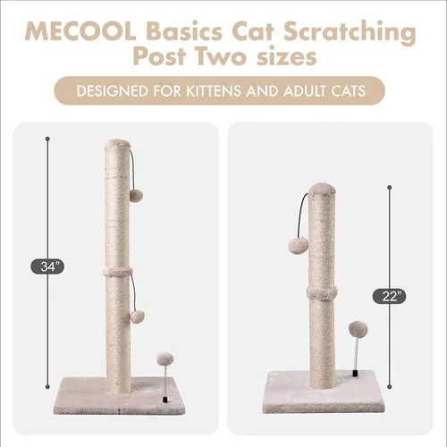 Miniatura 6 de MECOOL Poste Rascador para Gatos Premium Basics - Rascador de sisal con bola colgante de 22 pulgadas para gatitos o gatos más pequeños