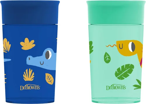 Miniatura 13 de Dr. Brown's Milestones Cheers 360 - Vaso de transición sin boquilla, apto para viajes y sin fugas, para bebés y niños pequeños, animales azul/verde