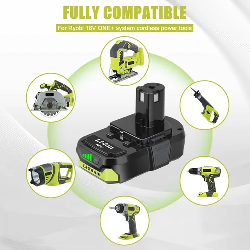 Miniatura 3 de KUNLUN Paquete de 2 baterías P102 de 3.5Ah para batería Ryobi de 18 V y cargador P117 compatible con herramientas eléctricas Ryobi 18 voltios ONE+