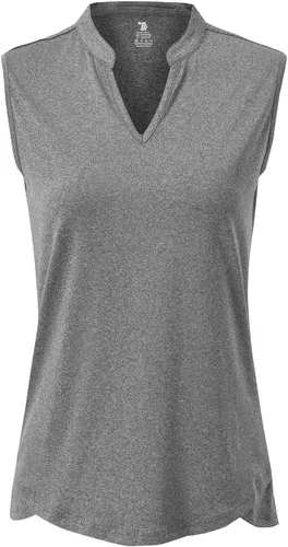 Miniatura 2 de BASUDAM Polo de golf sin mangas para mujer, cuello en V, sin cuello, camisetas de tenis para correr, secado rápido