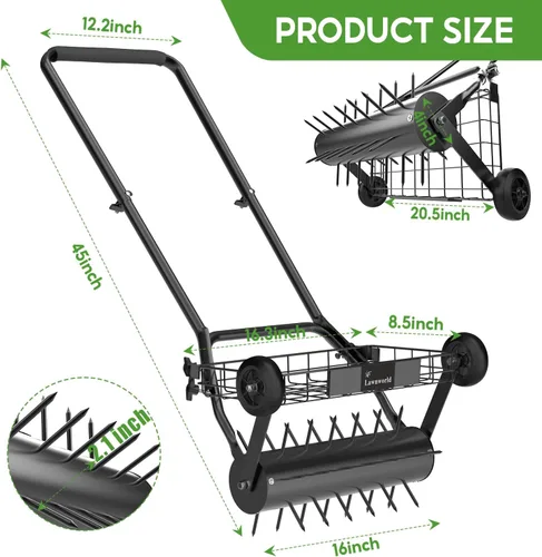 Miniatura 2 de Aireador de césped, aireadores manuales resistentes para césped con doble peso de hasta 100 libras, herramienta de césped con 39 picos, aireador