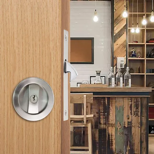 Miniatura 3 de CCJH Puerta corrediza de madera de granero invisible para puerta corrediza, manija de taza con llaves (plateado (diámetro 2.95 pulgadas)