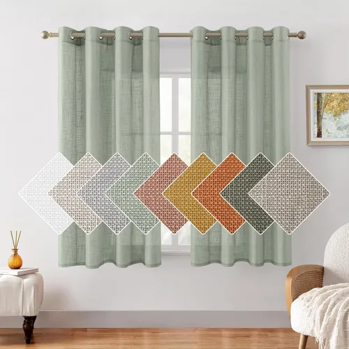 Miniatura 27 de HOMEIDEAS - Cortinas traslúcidas de lino rosa pálido, 2 paneles de 63 pulgadas de largo con textura de rosa polvoriento semitransparente, cortinas