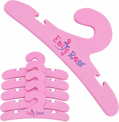 Emily Rose Paquete de 5 perchas de madera rosa para muñecas de 18 pulgadas para armarios, armarios, armarios, muebles, se adapta a ropa de muñecas