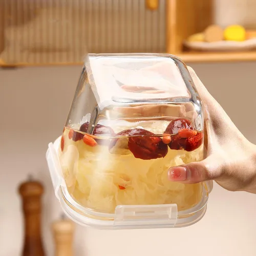 Miniatura 8 de H.JSS WDJS Recipiente cuadrado de vidrio para almacenar alimentos de 4 tazas con tapas, recipiente cuadrado de vidrio para sopa con tapas
