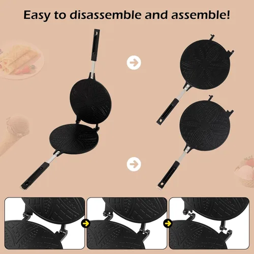 Miniatura 6 de Dyna-Living Máquina para hacer conos de gofres, máquina de cono de helado para el hogar, antiadherente, 7.9 pulgadas, molde para rollitos de huevo