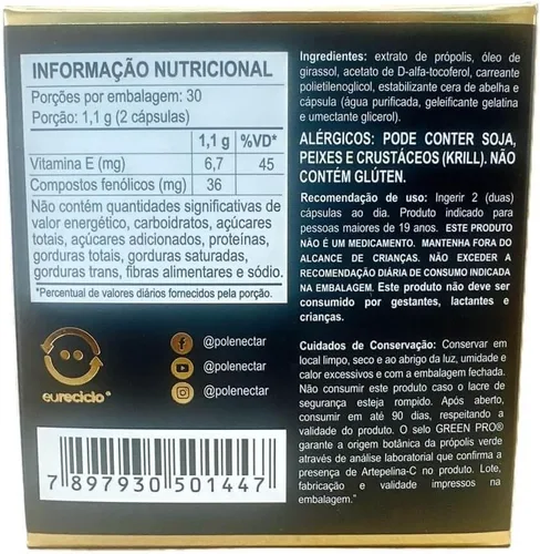 Miniatura 2 de 4 cajas de propóleo de abeja verde de Brasil Polenectar de 300 miligramos (60 cápsulas blandas)