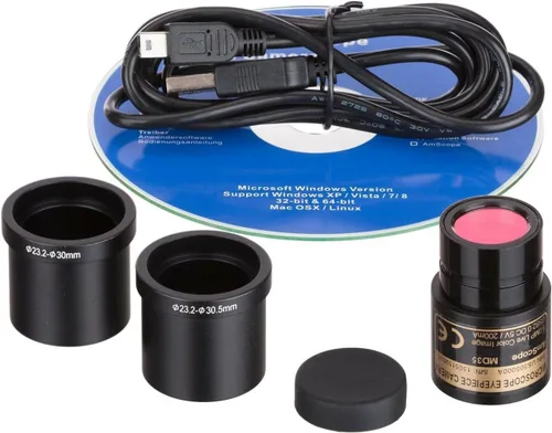 Miniatura 5 de AmScope SE305R-A-E Microscopio estéreo binocular digital montado hacia adelante, oculares WF10x, aumento 10X/30X, objetivos 1X y 3X, fuente de luz
