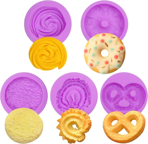 Miniatura 10 de Moldes de silicona para galletas de chocolate, 6 paquetes de donas de caramelo, mini waffle, moldes para decoración de pasteles, adornos de Púrpura