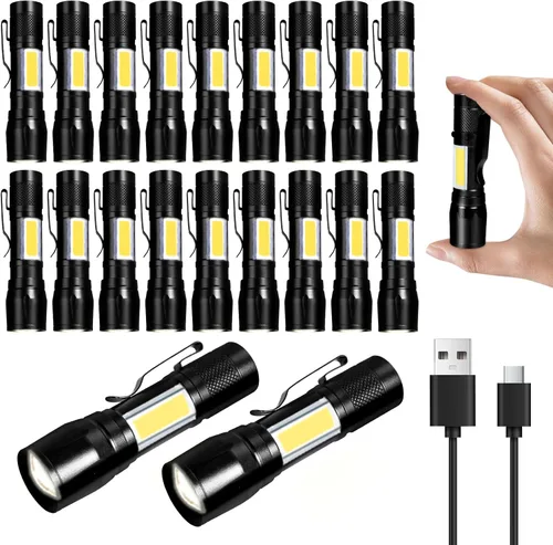 Miniatura 8 de KunHe Paquete de 10 mini linternas LED pequeñas recargables por USB, linterna de camping a granel, linterna brillante de alto lúmenes EDC