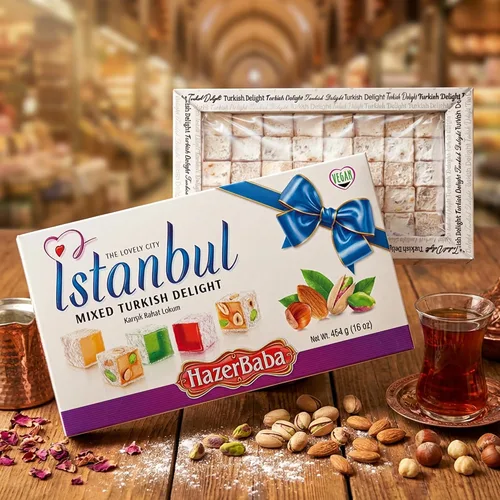 Miniatura 6 de Hazer Baba Delicia Turca de Dulces Lokum, Nueces Mixtas con Sabores de Rosa, Limón y Menta, Caja de Snacks Gourmet, Tradicional, Vegana, Lokum