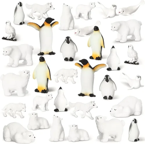 Jerify Juego de 32 mini figuras de animales árticos realistas de animales polares, figura de invierno Beluga, ballena y lobo para decoración de