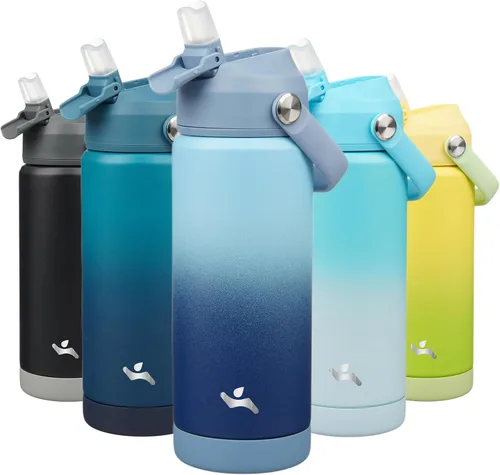 Miniatura 52 de Konokyo Botella de agua aislada con tapa de pajilla, botella de metal al vacío de acero inoxidable de 18 onzas con mango de silicona, color negro
