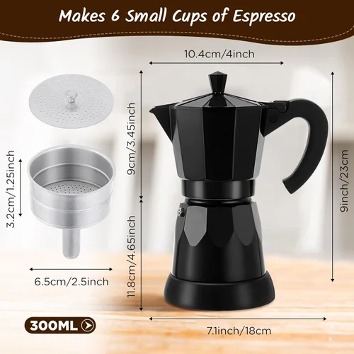 Miniatura 3 de Olla de Café Lemosae 6 Tazas Eléctrica Cafetera de Espresso Italiana Moka 300ml Portátil de Aluminio con Base Desmontable, Regalo para Hogar y Viaje