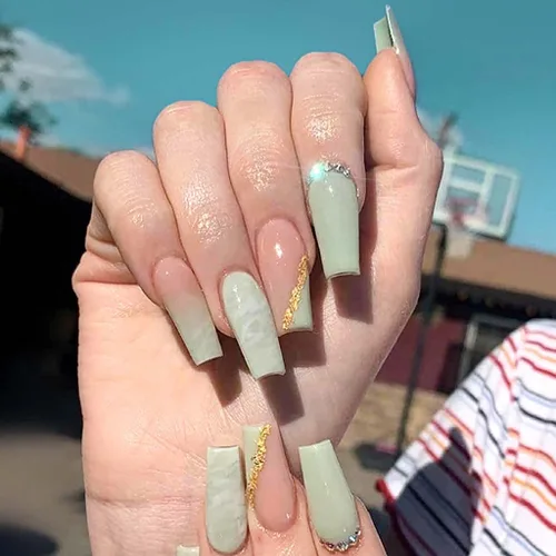 Miniatura 20 de RikView uñas postizas de punta francesa de longitud media, uñas negras adhesivas, uñas cuadradas naturales para mujeres