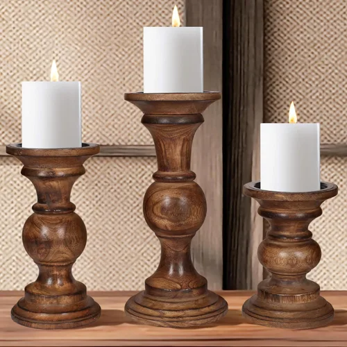 Miniatura 22 de Juego de 3 portavelas de pilar de madera hecho a mano, ideal para velas LED y pilares, regalo para bodas, Navidad, fiestas, hogar, spa, reiki
