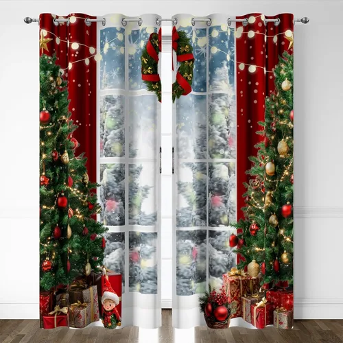 Miniatura 7 de Cortinas rojas de Navidad para sala de estar, juego de 2 paneles, cortinas de ventana de terciopelo rojo de 63 pulgadas de largo, cortinas