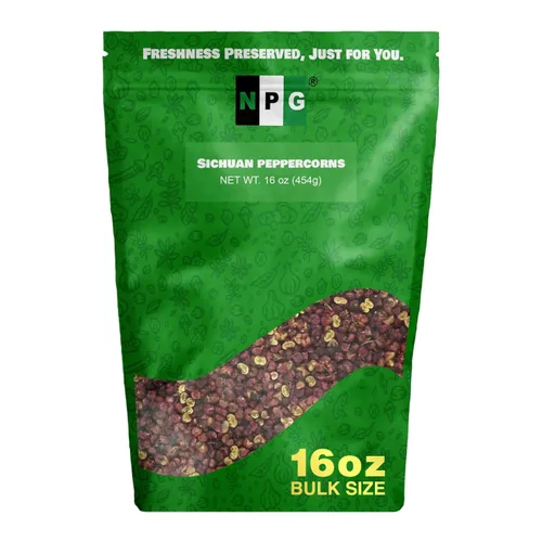 NPG Granos de pimienta roja Szechuan prémium de 16 onzas, granos de pimienta entera de Sichuan, una especia que adormece la boca, pimientos rojos de