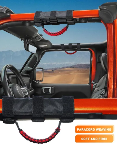 Miniatura 2 de Savadicar Paquete de 4 Asas de Agarre para Barra Antivuelco Compatible con Jeep Wrangler CJ YJ TJ JK JKU JL JLU 4XE y Gladiator JT 1955-2023, Asa
