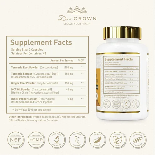 Miniatura 5 de Suplemento de curcumina de cúrcuma de 1,500 mg, curcuminoide estandarizado 95% con jengibre, aceite MCT y pimienta negra para una mejor absorción
