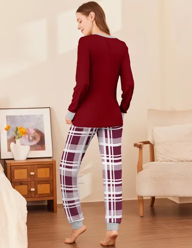 Miniatura 116 de Ekouaer Conjunto de pijama de manga larga para mujer, ropa de dormir suave con cuello redondo y bolsillos