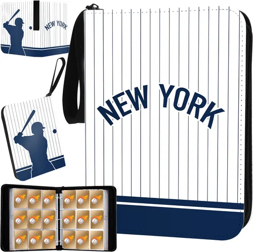 Carpeta de tarjetas de béisbol con mangas, 900 bolsillos, color blanco, Nueva York, 3 anillos, para tarjetas coleccionables, regalo NY-Blanco