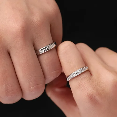 Miniatura 7 de Meissa 2 anillos de pareja para hombres y mujeres de plata de ley 925, anillos de promesa a juego, tamaño ajustable, hecho a mano, joyería nupcial