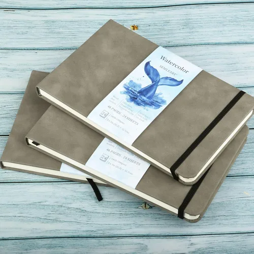 Miniatura 6 de SEMLEART Cuaderno de bocetos de acuarela para pintura, papel de acuarela de 140 libras/300 GSM, 24 hojas, 5 x 8 pulgadas, cuaderno de viaje