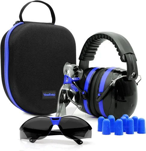 Miniatura 8 de Yewltvep Protección auditiva para disparos, protección auditiva con orejeras, gafas de seguridad para armas, tapones para los oídos, estuche de Negro