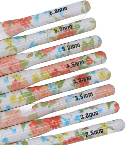 Miniatura 8 de Juego de 8 ganchos ergonómicos de ganchillo, kit de ganchos de ganchillo de aluminio colorido con diseño floral amarillo para tejedores
