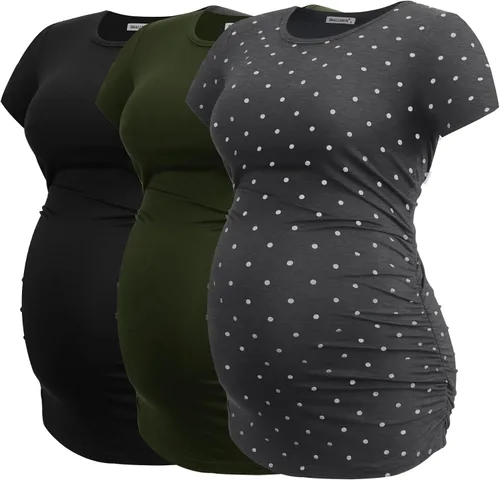 Miniatura 60 de Smallshow - Camiseta de maternidad para mujer, diseño de lados fruncidos, tipo túnica, prendas para el embarazo