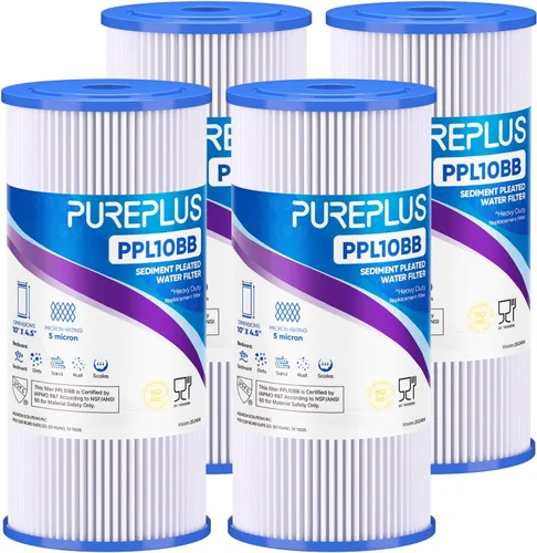 PUREPLUS Filtro de sedimento plisado para toda la casa de 5 micras de 10 x 4.5 pulgadas para agua de pozo, cartucho de repuesto para GE FXHSC,