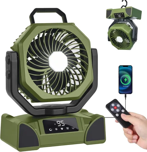 Ventilador de camping portátil de 20000mAh, ventilador recargable alimentado por batería con control remoto y oscilación, pantalla LED, luz,