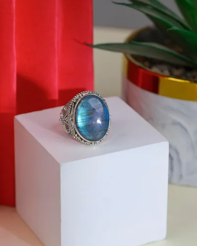 Miniatura 3 de YoTreasure Anillo de labradorita en negrita de 0.591 x 0.787in, plata de ley 925, joyería de piedras preciosas, Metal Piedra preciosa Metal