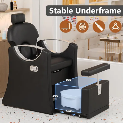 Miniatura 4 de Estación de pedicura reclinable para tecnología de uñas, silla de pedicura ajustable sin fontanería con lavabo de baño de pies de masaje
