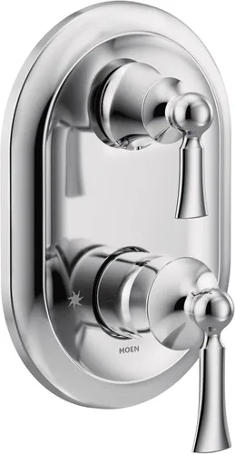 Miniatura 4 de Moen Wynford M-CORE Serie 3 - Moldura de ducha con 2 manijas de níquel cepillado con válvula de transferencia, doble mango para bañera, requiere