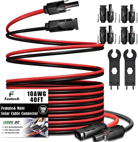Miniatura 16 de Cable de Extensión Solar de Doble Hilo de 50 Pies - 10AWG (6mm) Negro y Rojo con Conectores de Panel Solar IP67 para Uso en Exteriores y Marino