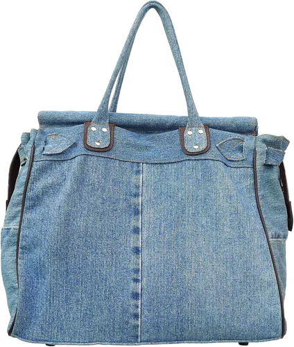Miniatura 2 de Bijoux de Ja Bolso de mano grande de mezclilla azul con doble asa superior para mujer, Azul