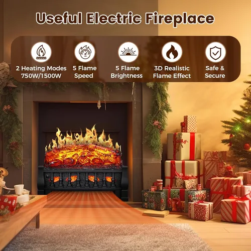 Miniatura 2 de Inserto de chimenea eléctrica de 21 pulgadas con juego de calentador de leños, calentador independiente con brillo de llama ajustable y velocidad