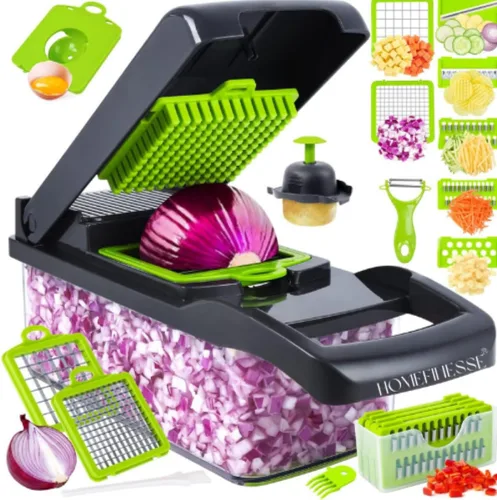 Picador de verduras, picador multifuncional 16 en 1, cortador de verduras de 8 cuchillas, cortador de verduras de cebolla y cortador de verduras