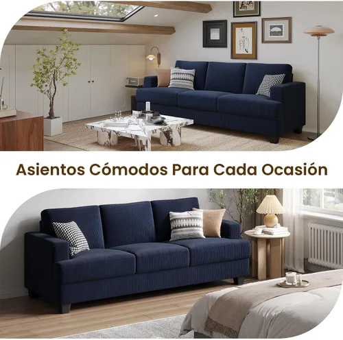 Miniatura 9 de COPIAE Sofá de 226 cm con asientos extraprofundos, sofá de 3 plazas para sala de estar, sofá moderno y cómodo, con apoyabrazos y asientos y Azul