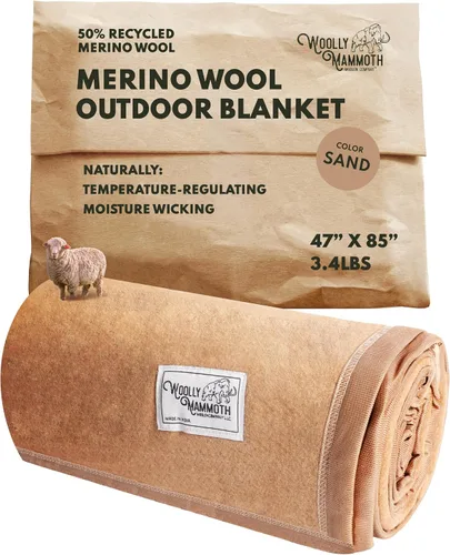 Miniatura 21 de Woolly Mammoth Woolen Company Manta de Lana - 66 x 90 pulgadas, Corteza, 80% Lana Merino - Mantas de Campamento para Clima Frío - Durabilidad