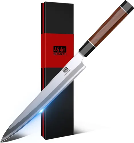 Miniatura 9 de SHAN ZU - Cuchillo de chef japonés de 8 pulgadas, cuchillo de cocina profesional de 9 capas de acero de alto carbono 10Cr15MoV, cuchillo de cocina
