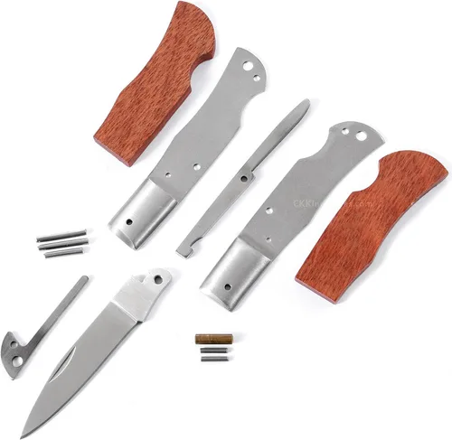 EZSMITH Kit de fabricación de cuchillos – Bobcat Lockback – Serie de cuchillos plegables de bricolaje – (kit de piezas) – (con balanzas de mango de