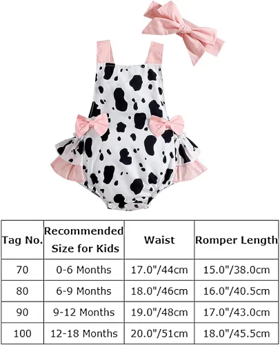 Miniatura 7 de IDOPIP Baby Girls Cow Print Romper Summer Sleeveless Jumpsuit Ruffle Backless Sunsuit Dress with Headband Cow Birthday Outfit