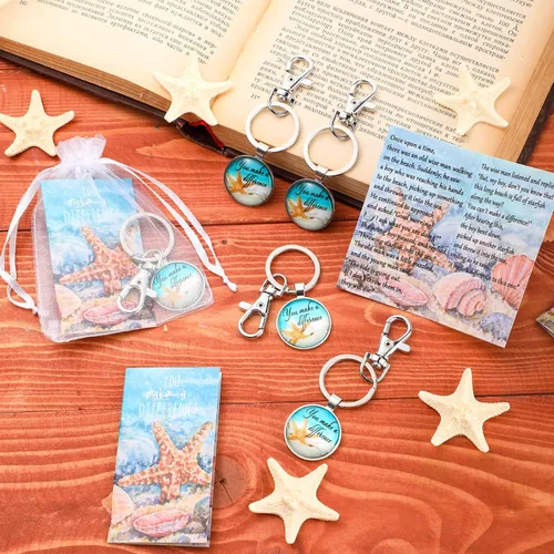 Miniatura 4 de Bucherry 30 juegos de llaveros de agradecimiento del equipo Starfish Story You Make a Difference con bolsas para empleados, regalos