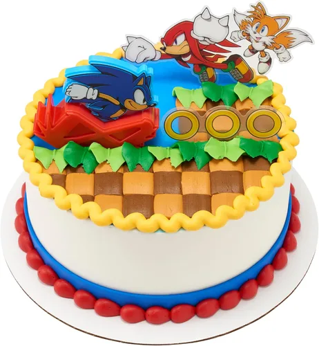 Miniatura 11 de DecoSet Sonic The Hedgehog - Juego de decoración de 3 piezas con cola y nudillos para tartas, anillos y figura de acción de Sonic rodante