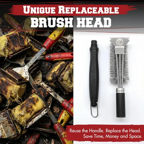Miniatura 3 de KITCHEN PERFECTION GrillSaver - Cepillo seguro para barbacoa con cabezal de limpieza reemplazable, limpiador de parrilla resistente con raspador, 1.